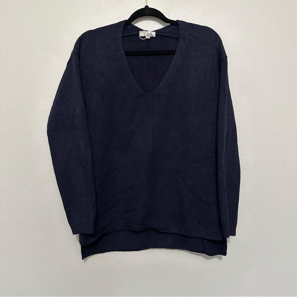 Trim & tailor women’s v-neck navy rabbit hair blend sweater size XS extra small